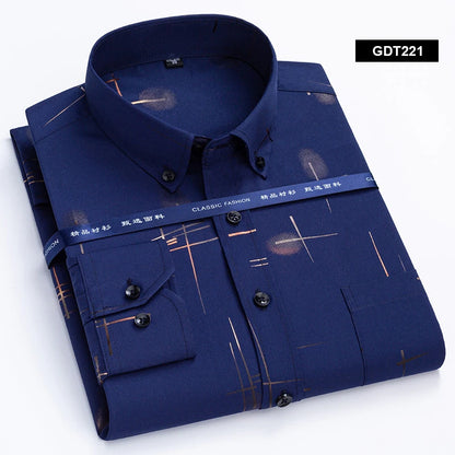 Men's Non-iron Shirts Business Casual Bronzing Long Sleeved Regular Fit Shirts Spring and Autumn New Fashion Print Top Clothing