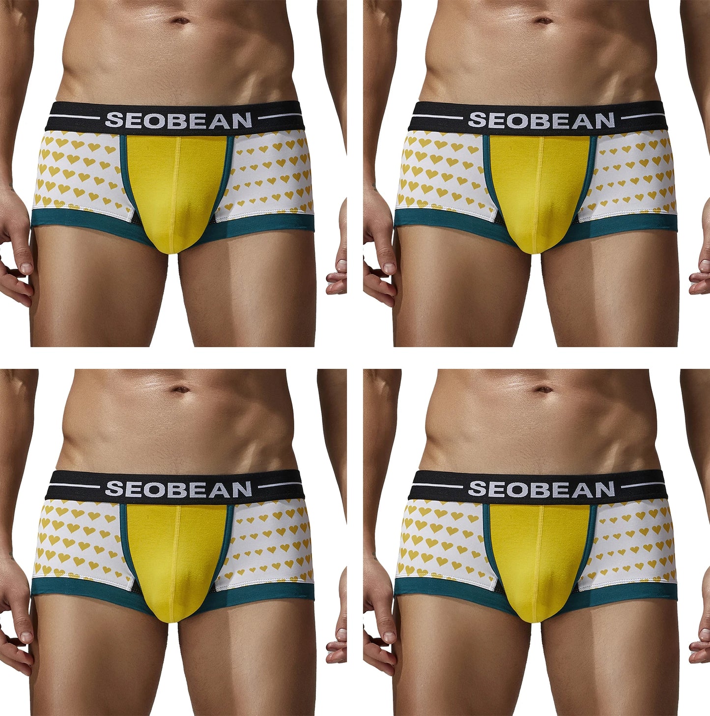 Seobean 4-Pack Men's Soft Comfortable Fashion Heart Boxer Briefs Lightweight Underwear for Daily Wear
