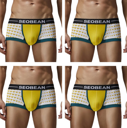Seobean 4-Pack Men's Soft Comfortable Fashion Heart Boxer Briefs Lightweight Underwear for Daily Wear