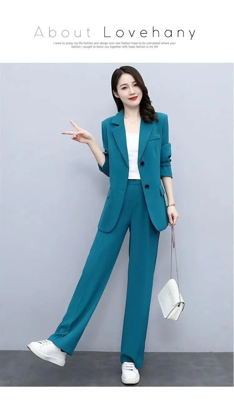 Spring 2026 plus Size Suit Set Loose Wide Leg Pants Two Piece Set Korean Style Commute Casual High Waist Polyester Fiber