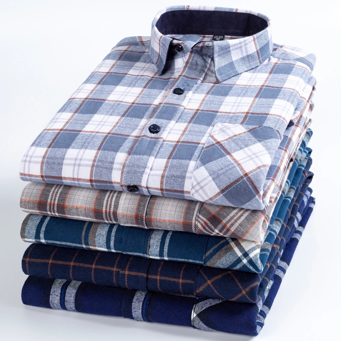 Men's long-sleeved cotton jersey checked shirt - suitable for daily work in all seasons, featuring fashionable style.