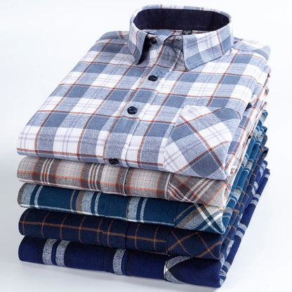 Men's long-sleeved cotton jersey checked shirt - suitable for daily work in all seasons, featuring fashionable style.