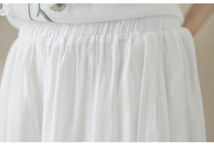 New National Style Heavy Embroidery  Set Women Summer Loose plus Size Fringed Wide Leg Pants Skirt Slimming Two Piece Set