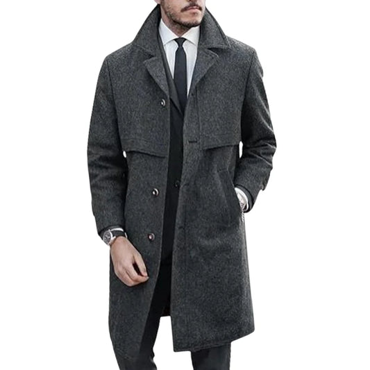 Men's Lapel Coat Office Street Casual Suit Wool Blends Outdoor with Lining Long Jackets Eu US Size Single-breasted Men Clothing