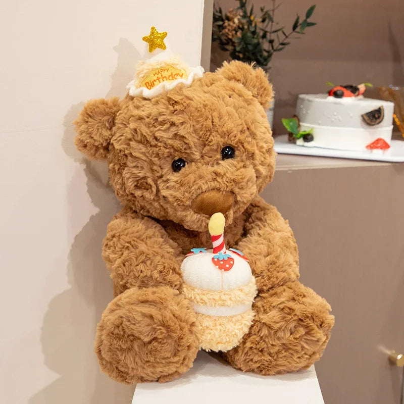 Kawaii Ryan Pajama Bear & Birthday Bear Plush Toy Stuffed Soft Teddy Bear with Eye Mask Pajama and Cake Doll Kid Birthday Gift