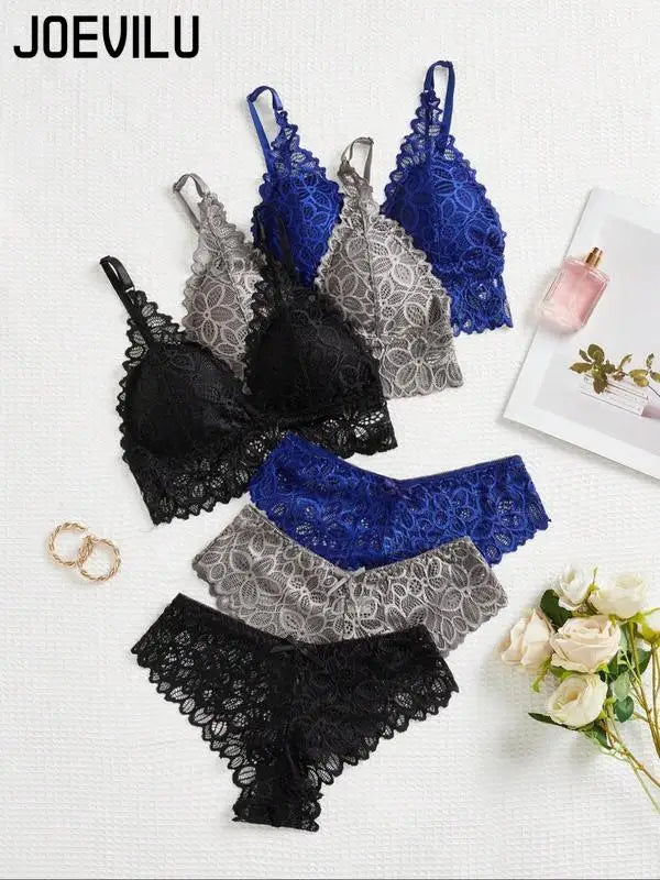 Women's Simple Contrast Lace Wireless Bra Bow Panty Set Adjustable Spaghetti Strap Bralette Knicker Wireless Bras Summer Clothes