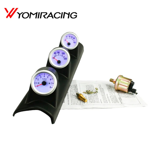 2" 52mm Blue LED Triple 3 Gauge Kit Tachometer Water Temp Oil Press Gauge Meter Racing Instrument Car Modification Speed Table