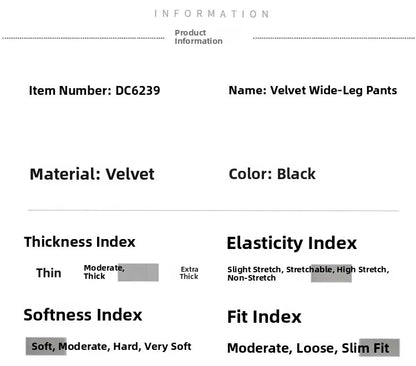 Slim Fit Velvet Wide Leg Pants Winter New Style plus Size Warm Fleece High Waist Elastic Korean Velvet Pants for Women
