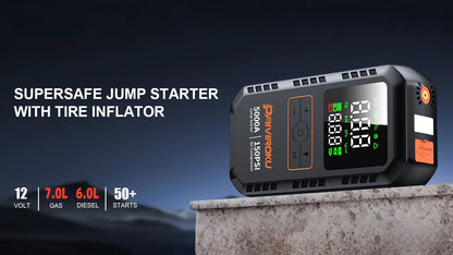 PAIVIROKU 4-IN-1 Car Jump Starter with Air Compressor 5000APeak Auto Battery Booster 150PSI Air Pump Power Bank Tire Inflator