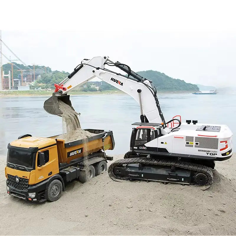 Huina 1594 Full Metal Remote Control 1592 Excavator 1/14 Electric Heavy Duty  22 Channels Rc Excavator For Children Toys Model