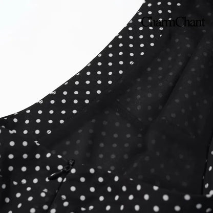 CharmChant Women's Polka Dot Sheer Chiffon Oversized Shirt & Maxi Skirt 2 Piece Set Spring 2026 Retro Elegant Chic Party Outfits