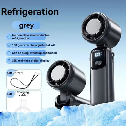 2025 New Hanging Neck Fan, Handheld Foldable High Speed Portable Fan with Infinite Speed Adjustment for Outdoor