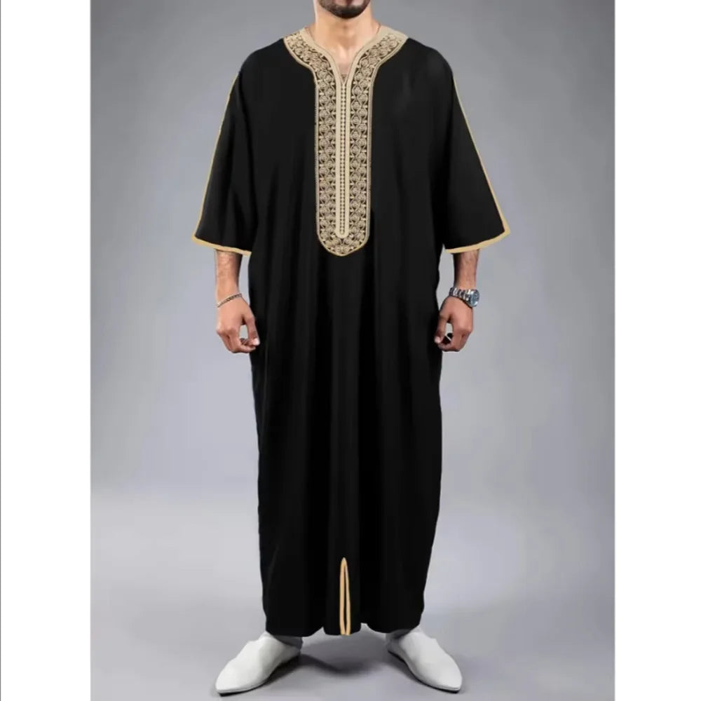 Traditional Moroccan style, Muslim men's robe,retro luxury embroidered robe, casual loose fit Eid al Fitr traditional men's robe