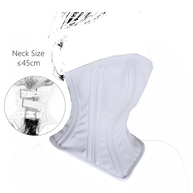 Sexy Wetlook Leather BDSM Bondage Collars with Unisex Lockable Half Face Mask for Fetish Neck Restraint Adult Games Sex Toys