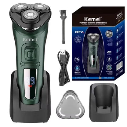 Kemei LCD Dislay Waterproof Electric Shaver For Men Wet Dry Neck Beard Electric Razor Facial Shaving Machine Rechargeable