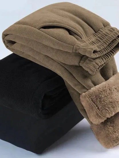 Extra Thick Fleece Lined Warm Cotton Pants High Waist Thickened Winter Trousers for Women plus Size Elastic Waist Long Pants