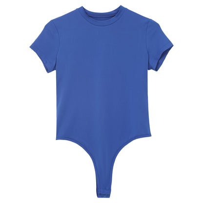 Mens Athletic Bodysuit Shirt Round Neck Short Sleeve High Cut Leotard Button Crotch Jumpsuit Rompers Bodybuilding Yoga Underwear