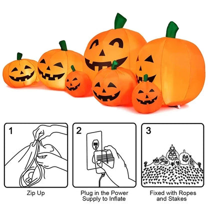 2.2M/7.5FT Inflatable Toy Halloween Pumpkin Pile Outdoor Decoration Halloween Festival 7 Pumpkins Built-in LED Light Garden Prop