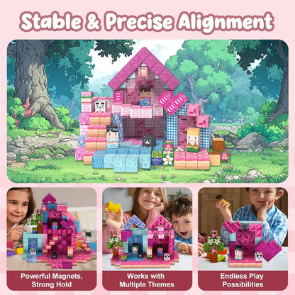 Magnetic Building Block Bricks Toy Mine Stacking World DIY Model Build Set Educational STEM Kids Boy Pink Girly Holiday Gifts