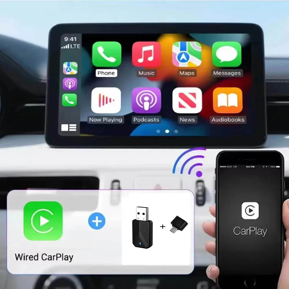 Skilldrive 2026 Mini 2 in 1 CarPlay Adapter Wireless Android Auto Adapter AI Smart Box Intelligent System for Wired CarPlay Car