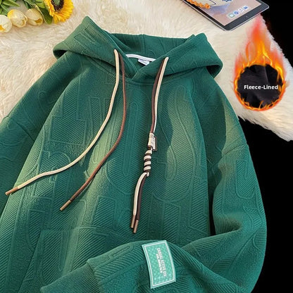Men's Hoodie Sweatshirt Fleece Lined Thickened Loose Fit Autumn Winter New Style Casual Wear Student Large Size Hoodie