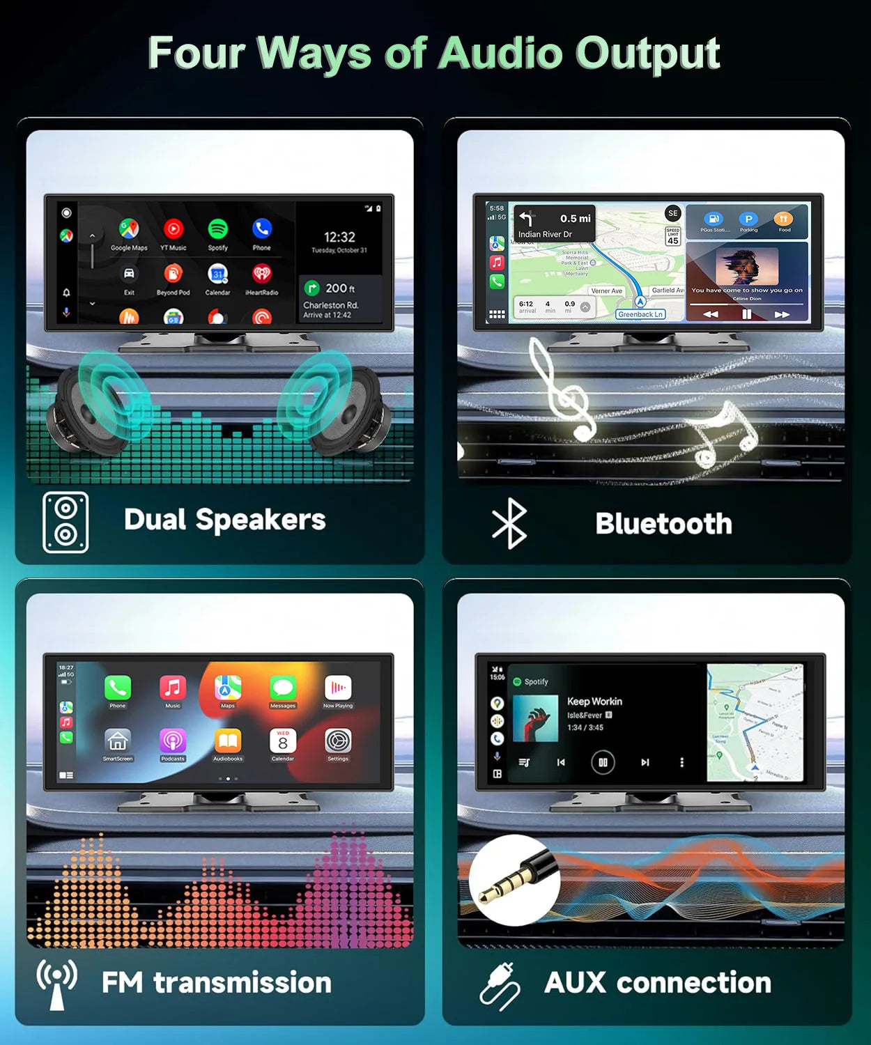 XIMA X10Plus Portable Wireless CarPlay and Android Auto Car Radio Multimedia  Stereo Audio GPS Navigation Dashboard  Mirrorlink