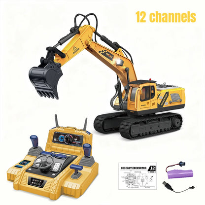 RC Excavator Truck Alloy 12/13/15CH  Engineering Vehicle Sound Spray Lighting 680 Rotation Car Kids Toys for Boys Christmas Gift