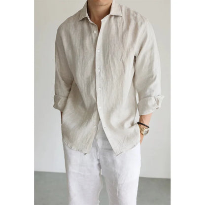 Men's Linen Shirt Cotton Blend Long Sleeve Button Down Casual Loose Fit Summer Breathable Tops Old Money Aesthetic Solid Color