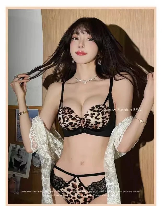 Sexy Leopard Print Bralette Front Button Wireless Padded Bra Seamless Comfort Small Chest Lingerie Set Australia Free Shipping