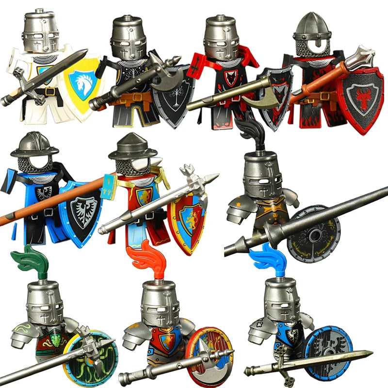 Green Dragon Raven Knights Shield Action Figures MOC Medieval Ancient Knights Scene Building Block Creative Toys for Children