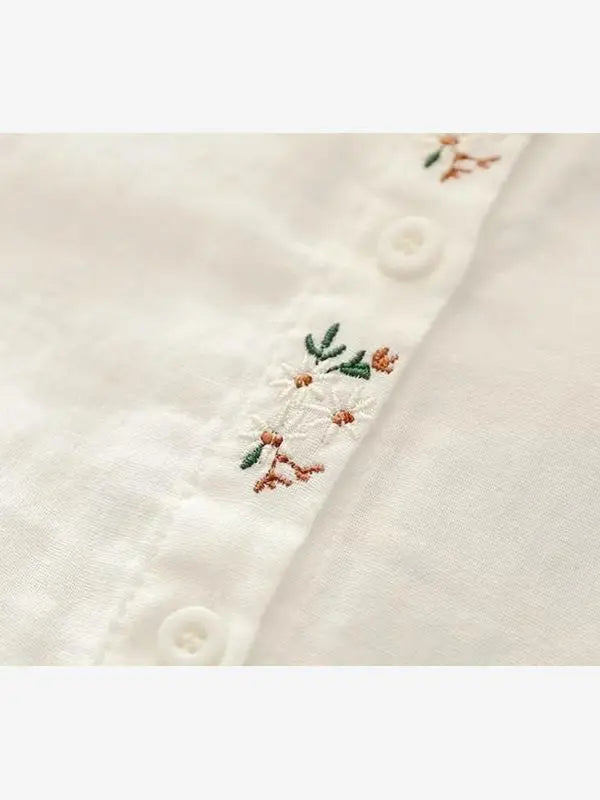 Elegant Embroidered Flower Doll Collar Double Layer Cotton Baby White Shirt Women Long Sleeve Base Shirt Trendy Commute Style...