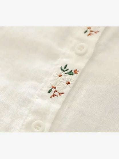 Elegant Embroidered Flower Doll Collar Double Layer Cotton Baby White Shirt Women Long Sleeve Base Shirt Trendy Commute Style...