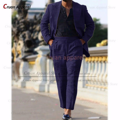 Classic Summer Linen Suit Sets For Men Smart Casual Blazer And Pants 2 Pieces Formal Evening  Fashion Slim Fit Suit Attire