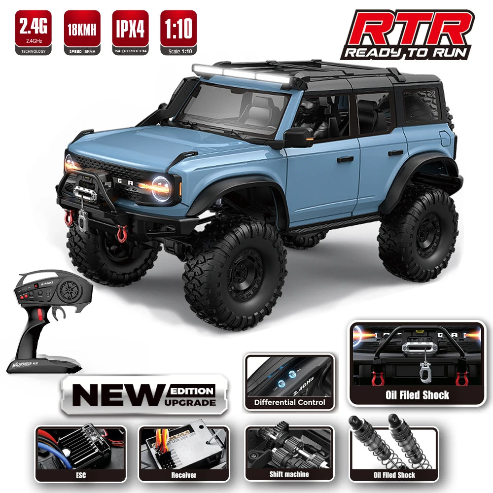 1/10 RC Car 4WD RTR HB R1001 Horse Full Scale with LED 2.4G Electric Remote Control Rock Buggy Off-road Vehicle Toys Boys Gifts