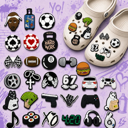 1–30PCS Modern Charms for Shoe Car Accessories, Soccer Cross Shoe Charms, Dumbbell Earbud Sandals Clog Buckles