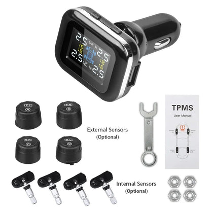 Jansite Car TPMS Cigarette Lighter Tire Pressure Monitoring System Sensors Adjustable Display Angle Auto Security Tpsm Sensor