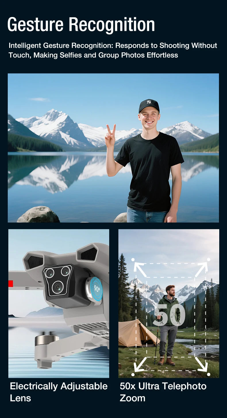 FPV 8K 3-Camera RC Drone Professional Quadcopter Aircraft Gesture Shooting Brushless 360° Roll Optical Hover Helicopter Toy Gift