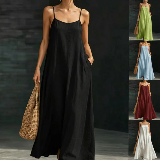 Solid Color Casual Loose Long Dresses For Women 2026 Fashion Summer Women's A-Line Midi Dress Elegant Vintage Female Dresses