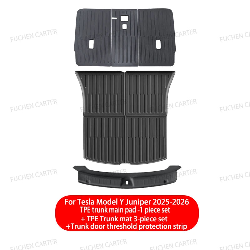 For Tesla Model Y Juniper 2025 2026 TPE Car Front Rear Trunk Mat Waterproof Wear-resistant All Weather Trunk Mats Backrest Mats