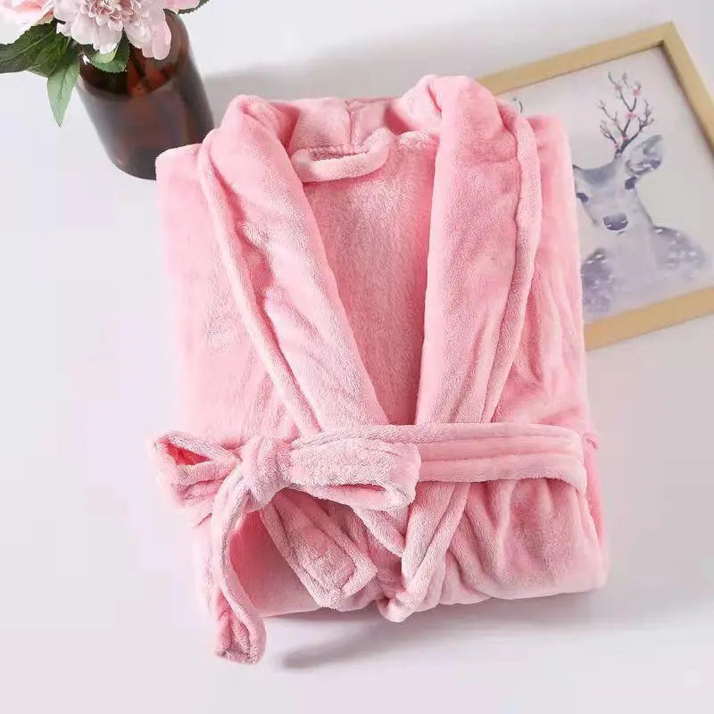 Thickened Long Coral Fleece Robe for Women Autumn Winter Plush Flannel Sleepwear Ankle-Length Men's Bathrobe Home Clothes