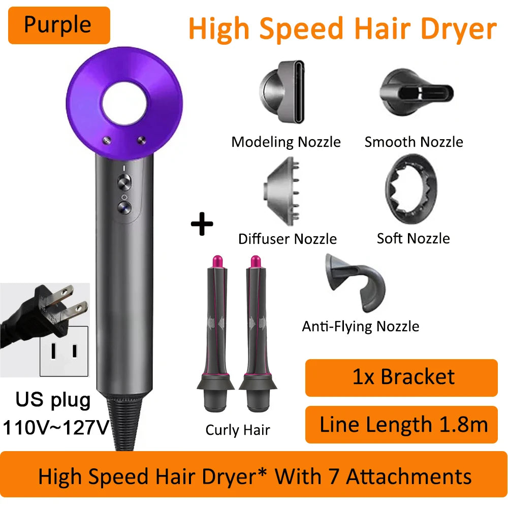 7 in 1 Hair Dryer Professional with Cold Hot Air Functionality Negative lon Blow Quick Dry Leafless Salon Home Hairdryer