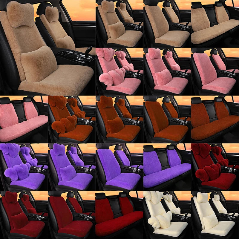 2/3/4pcs Super Soft Fluffy Rabbit Faux Fur Car Seat Cover Winter Plush Warm Thick Home Car Seat Cushion Pad Neck/Waist Pillow