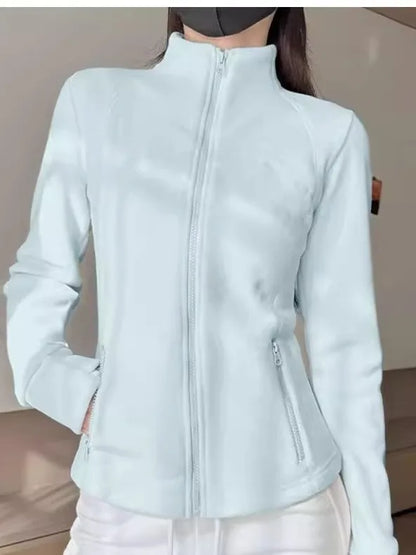 Women's Slim Fit Fleece Lined Short Cardigan Sweater Stand Collar Thickened Waist Shaping Autumn Winter Fashion Outerwear
