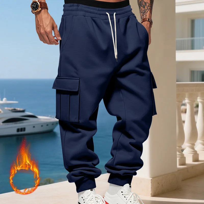 Cross-border autumn and winter heavy-duty velvet men's casual pants American loose sports multi-pocket tooling sweatpants men