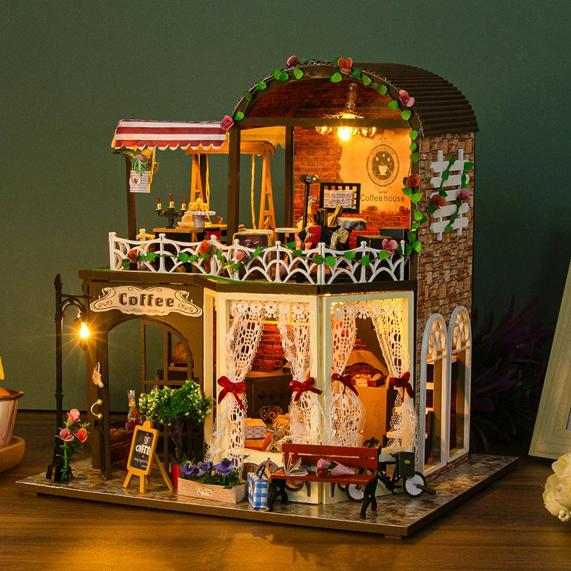 DIY Wooden Miniature 3D Puzzle Building Kits Cottage Doll Houses With Furniture Light Casa Dollhouses Friends Birthday Gifts