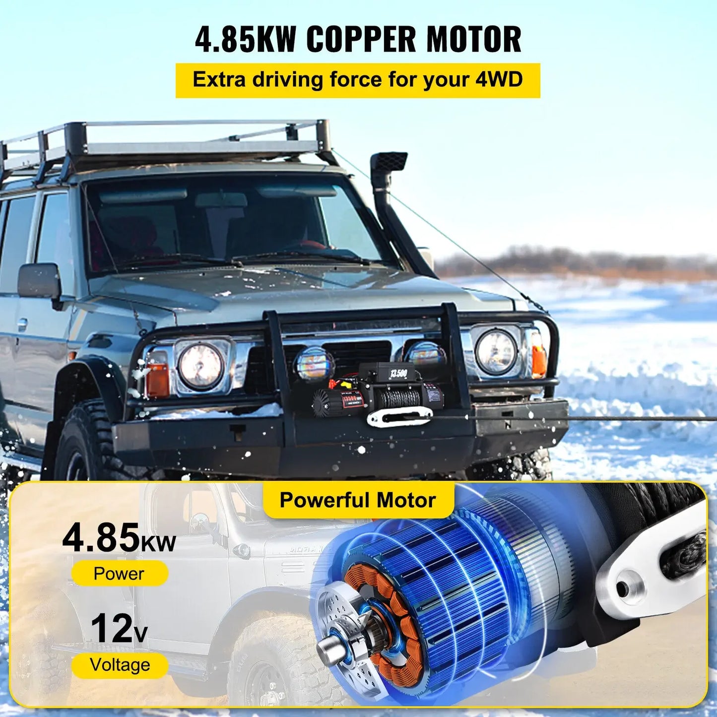 SIHAO 13500LBS Electric Truck Winch 12v Electric Winch ATV Synthetic Rope 27M with Remote Control for 4X4 Car Trailer ATV Truck