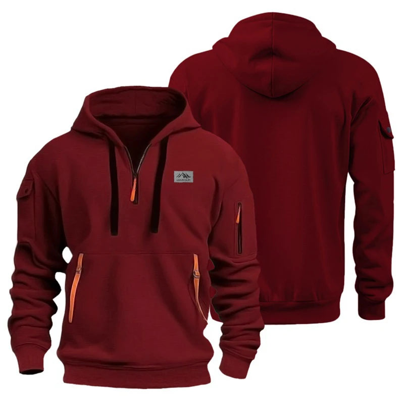 Men's hooded sports shirt casual sports jacket retro long-sleeved multi-pocket casual loose-fitting coat hoodie