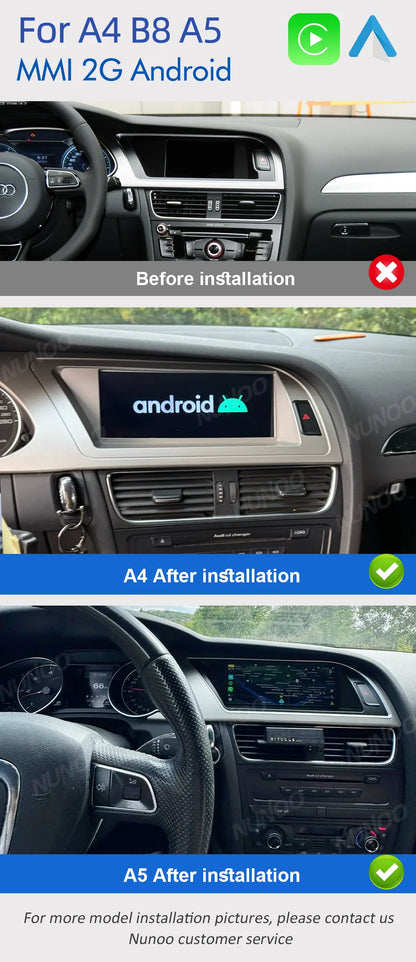 CarPlay For Audi A4 B8 A5 2008 2009 2010 MMI 2G High CD Changer Android 14 8+128GB Car Multimedia Player Stereo GPS Navi Screen