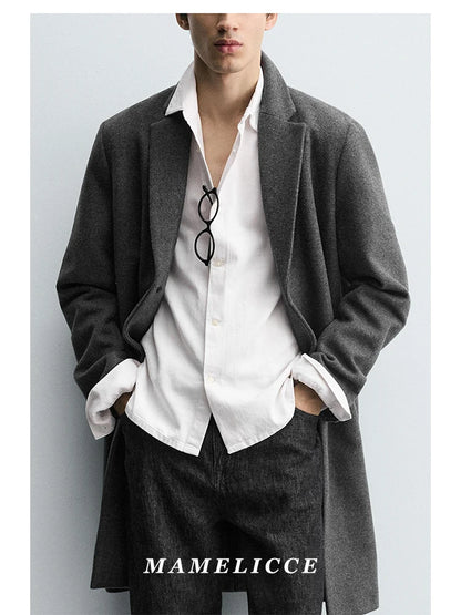 MAMELICCE Original design Mid-length woolen coat Wool-blend coat Classic business casual Autumn and winter trench coats Men coat