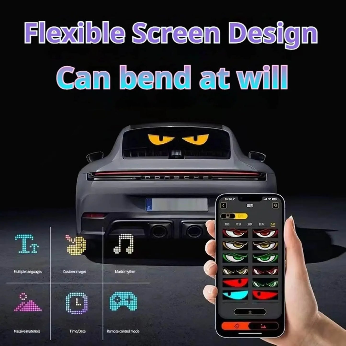 Devil's Eye Light Programmable led Windshield Display for Car Truck LED Matrix Panel Bluetooth App Remote Control Custom Animate